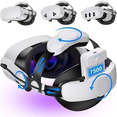 Verstellbares VR Head Strap 7500mAh Akku Kompatibel mit Meta Quest 3/2/Quest 3s