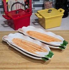 Vintage Corn on the Cob Dish Ceramic Serving Dish Holder 9.5" Set of 4