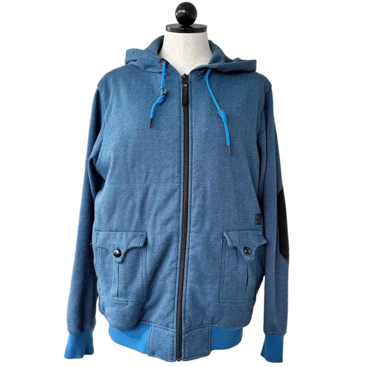 Adidas x David Beckham Blue Jacket Hoodie Elbow Patches Zip Front