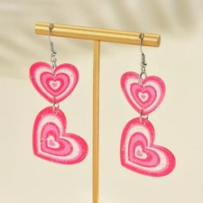 Fashion Women Pink Heart Drop Dangle Earrings Personality Lovely Ear Jewelry New