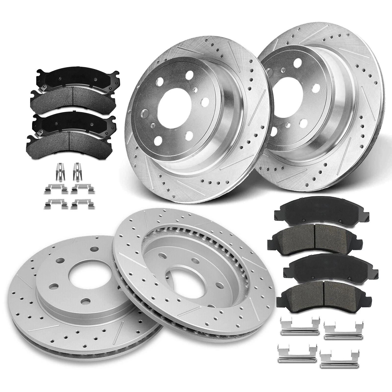 Detroit Axle - Front Disc Rotors Pads Brake Kit + Outer Tie Rod End Lower Ball Joints W Sway Bar Cadillac Escalade Chevy Avalanche Silverado 1500 Gmc Yuk
