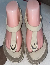 SOCOFY~ Women's~ Tan ~ Clip Toe ~Sandals~ Elastic~ Low Heel~ Bohemian~ Size~ 39