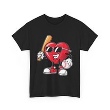 Funny Heart Playing Baseball Valentines Day Boys Girls Kids T-Shirt