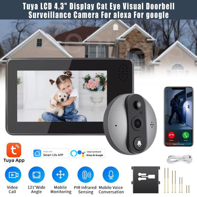 4.3'' Display Cat Eye Visual Doorbell Surveillance Camera For alexa For google
