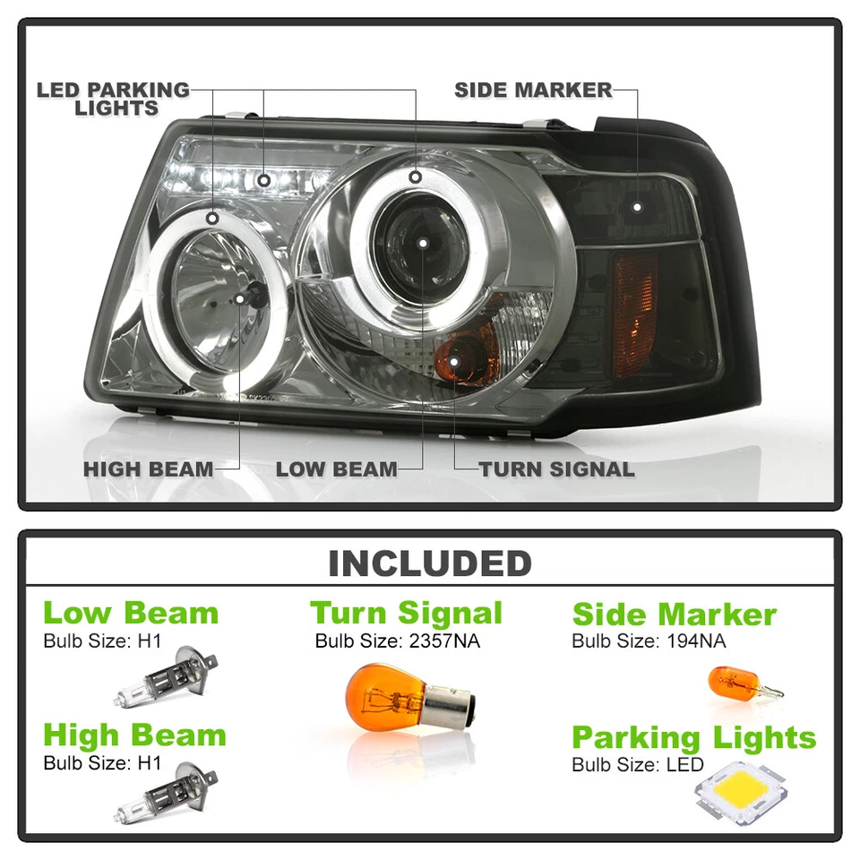 Faros proyectores LED halo para Ford Ranger 2001-2011 Smoke 1 pieza con faros de esquina Foto 3 de 4