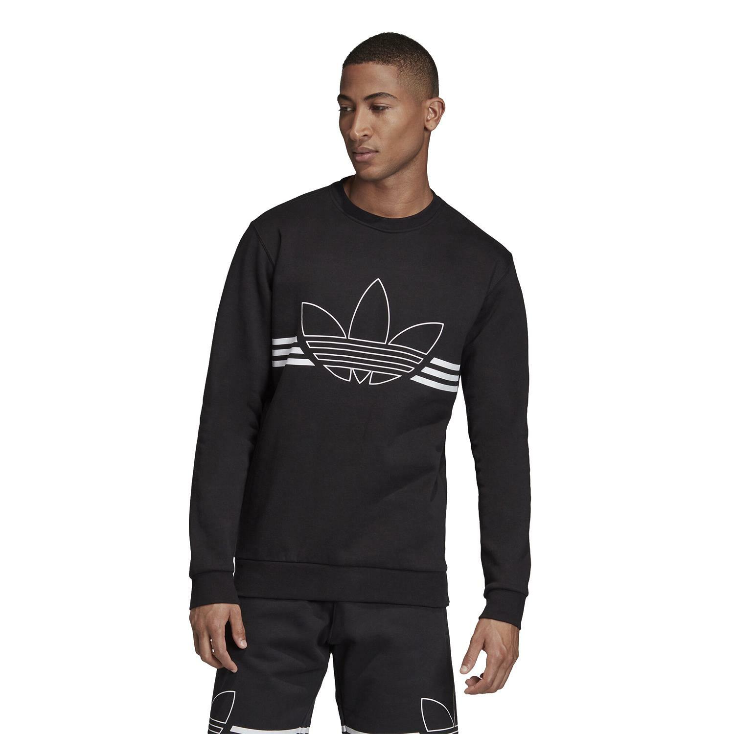adidas ORIGINALS MEN\u0026#039;S OUTLINE TREFOIL CREW NECK SWEATSHIRT JUMPER  BLACK WHITE | eBay