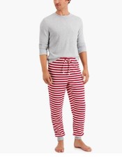 Family Pajamas Mens Matching Solid Top  Striped Pants Thermal Pajama Set