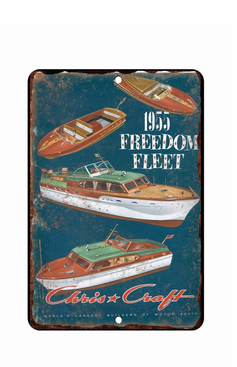 Chris Craft Boat 1955 Advertising All Metal Tin Sign 8x12