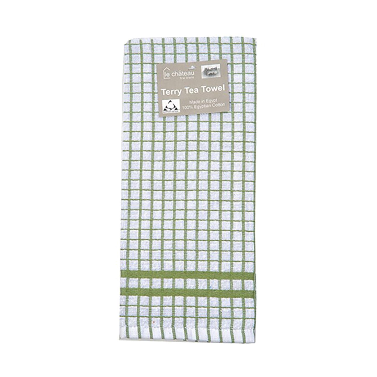 Le Chateau Checked Terry Tea Towel - Green & White