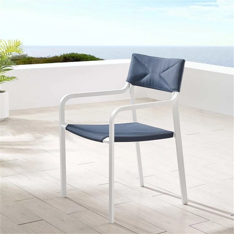 Modway Raleigh 18,5 дюйма штабелируемое уличное алюминиевое обеденное кресло белое/темно-синее - Изображение 2 из 4