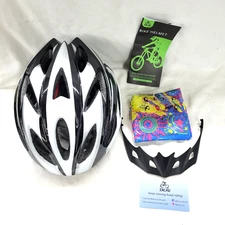 ZACRO ADULT LIGHTWEIGHT BIKE HELMET WHITE/BLACK VENTED  ADJUST FIT (NEW) 54-62CM