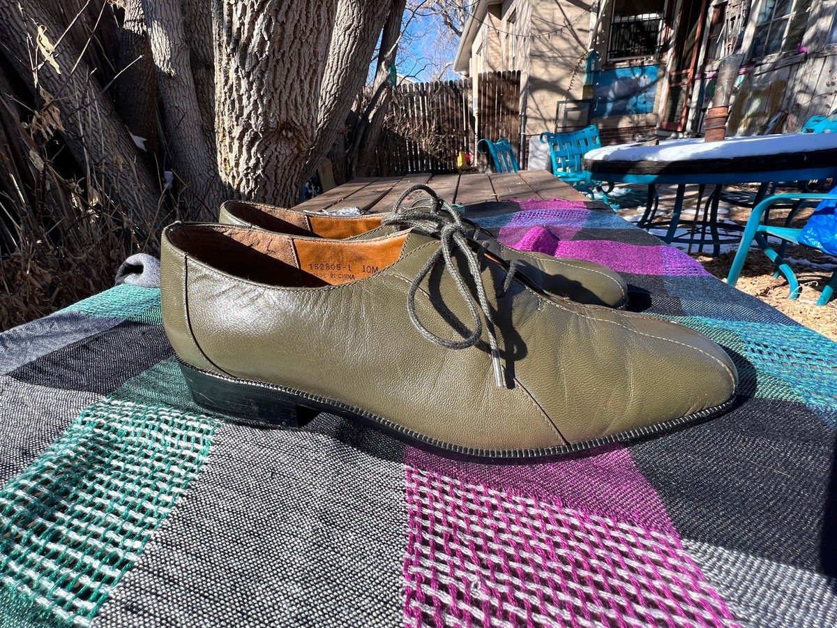 1990s Giorgio Brutini Olive Drab Green Dapper Dandy Dress Shoes