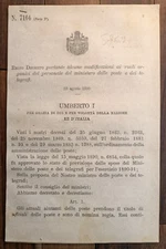 ITALY 1890 ROYAL DECREE X POST AND TELEGRAPH PERSONNEL-5869