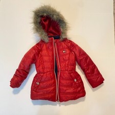 Tommy Hilfiger Girl's Jacket Maroon Puffer Coat Faux Fur With Hood Size 3T