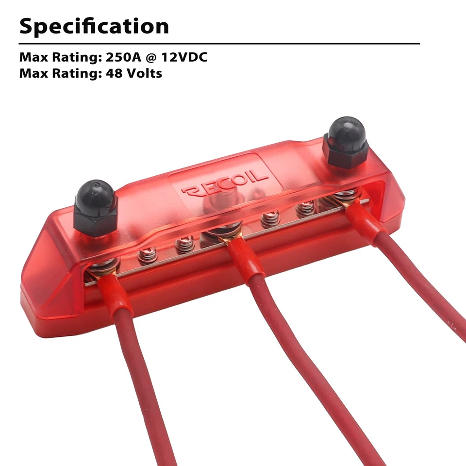 Recoil BB38R Busbar 3x3/8” Studs 8 x #8 Screw Terminals Power Distribution Block - Image 4 of 4