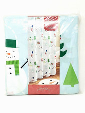 St. Nicholas Square Snow Fun Christmas Fabric Shower Curtain Snowman 70 x 70"