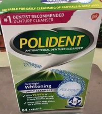 Polident Overnight Whitening Antibacterial Denture Cleanser Tablet-84ct.