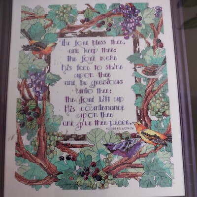 Vtg Counted Cross Stitch Kit Lord Bless Thee Granny Christian Verse Cottagecore