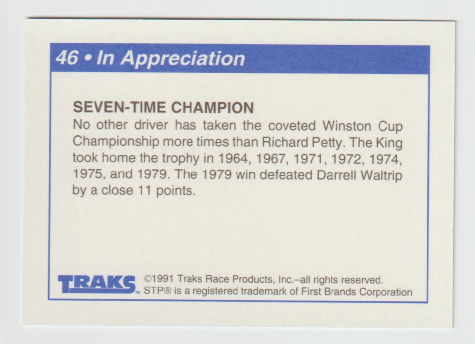 1991 Traks Racing Richard Petty #46 In Appreciation - Image 2 of 2