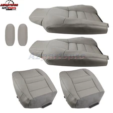 For 2003-07 Ford F250 F350 Front Bottom & Top & Armrest Leather Seat Cover Gray 
