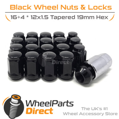 Wheel Nuts & Locks 16+4 Black for Kia Sorento [Mk2] 10-15 on Aftermarket Wheels