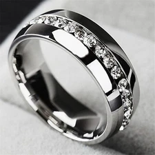 Men/Women CZ Couple Stainless Steel Wedding Rings Titanium Engagement Band 5-13！