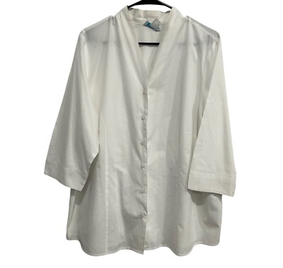 Creation L Womens White Long Sleeve Button-Down Blouse Size 18
