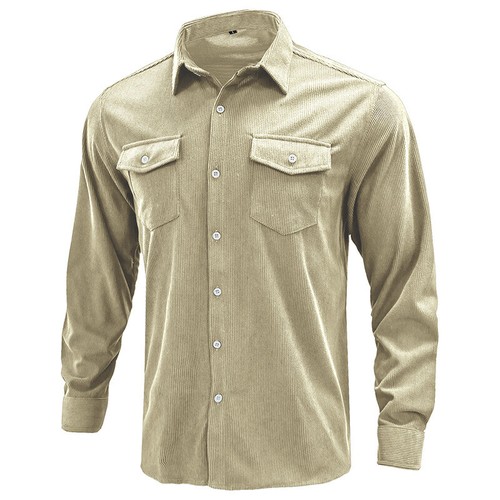 Casual Solid Color Corduroy Shirt Jacket Comfortable Lapel Cardigan Coat Men's - Picture 18 of 24