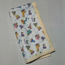 Vintage Animal Train Crib Blanket-Satin Trimmed-Pastel-Toys-Block-40 x 42 inches