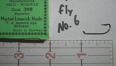 100 MUSTAD # 6 fly tying hooks streamer limerick down eye bronzed NORWAY 3116