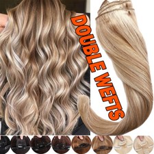 Thick Double Weft Real Human Hair Extensions Clip In Remy Hair Full Head Wavy 8A