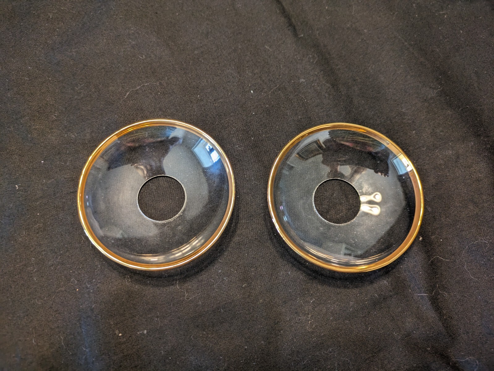 Pair of Glass Candle Rings w/ Gold Rim Wax Drip Guards 3" Diameter eBay