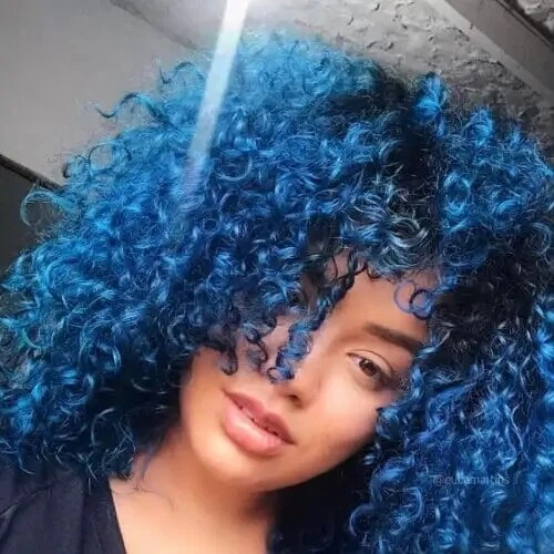 Short Blue Kinky Curly Wigs for Black Women Ombre Wig Dark Roots