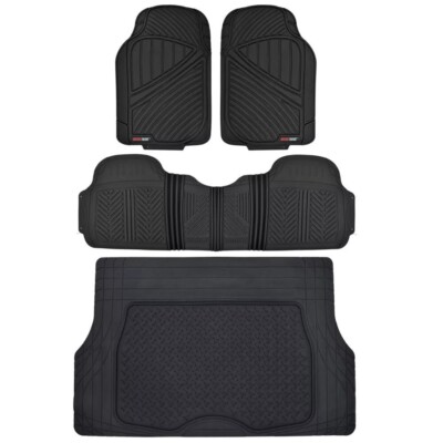 MotorTrend  FlexTough Rubber Floor Mats & Cargo Set, Heavy Duty Trim Fit - Black