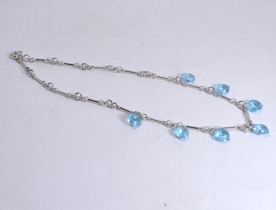 COLLANA ARGENTO 925 TUBICINI CON CUORI DI TOPAZIO AZZURRO 12 mm AGLN 0248 - Immagine 2 di 3