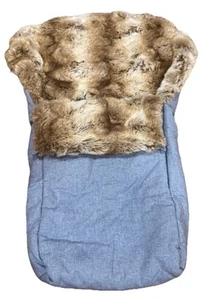 High End fleurisse Blue Wool Blend Stroller/Car Seat Bunting With Fur Luxurious