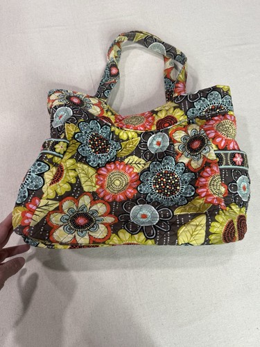 Vera Bradley Shoulder Bag Purse Retired Flower Shower Print Orange Brown Blue A2 - Picture 3 of 11