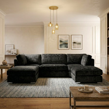 Bishop U Shape Sofa Set - High Back & Scatter Back Chenille Fabric Lounge Suite