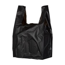 T Shirt Plastic Bags w/ Handles, Black, 18x8x28 Inch, 0.65 Mil HDPE, 500 Pack