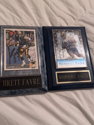 Brett Favre & Marshall Falk Personally Signed Autographs Comes With Plaques  HOF