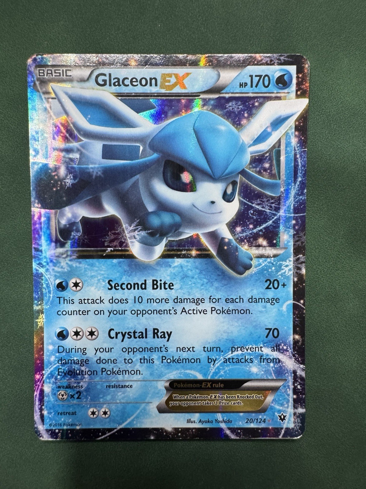 Pokémon TCG Glaceon EX Card 20/124 XY Fates Collide 2016 Holo Ultra Rare