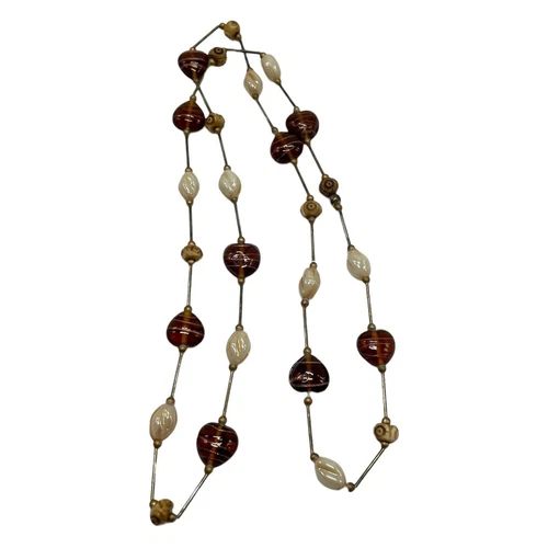 OFF WHITE Collana donna lunga con perline 18" marrone bianco sporco oro