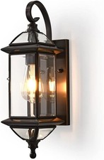 Outdoor Wall Lantern - Traditional Exterior Lighting, Clear Glass (Matte Black)
