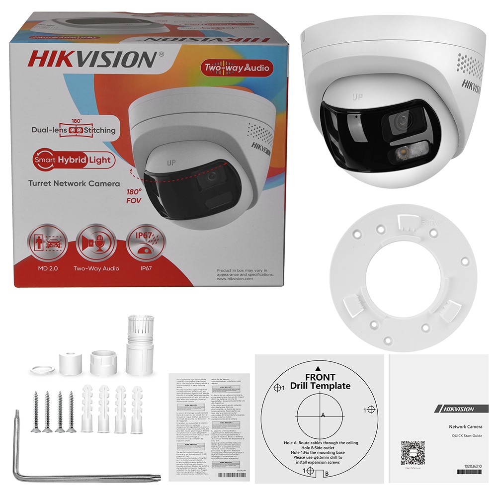 Hikvision 8MP 180° ColorVu Hybrid Light IP Camera 2-way Audio Strobe Light POE