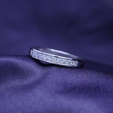 Princess Cut Diamond Half Eternity Engagement Band Ring 14k White Gold Finish
