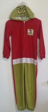 Dr Seuss The Grinch Pajamas Costume One Piece Hooded Youth Size 10 Zip Front
