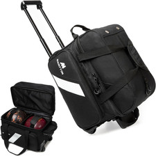 Bowling Bag with Wheels Double Roller 2 Ball Bowling Separate Shoe Compartment a