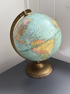 VIntage Cram's  Scholastic Globe 10 1/2"  Metal stand. C. 1960's.
