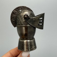 Vintage Medieval Knight Helmet Decorative Bottle Stopper 1980 Metal Barware Gift