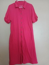 Soft Surroundings Dress XL Slub Cotton Coastal Beach Resort Boho Pockets Midi